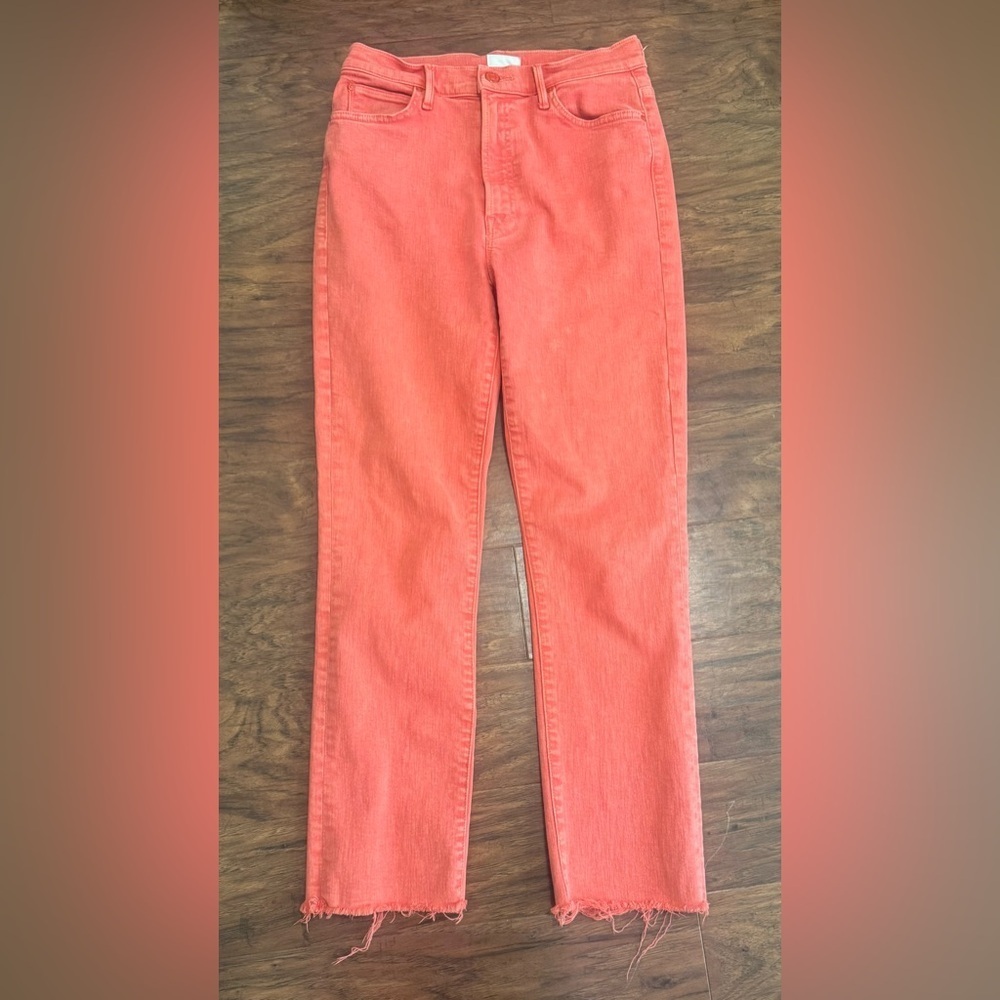 Mother The Swooner Rascal Ankle Fray Jeans Flame Scarlett High Rise Skinny Sz 28